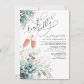 多肉栽培の緑のランチと泡立つブライダルシャワー 招待状 (正面)