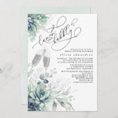 多肉栽培の緑のランチと泡立つブライダルシャワー 招待状 (正面/裏面)