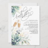 多肉栽培の緑のランチと泡立つブライダルシャワー 招待状 (正面)