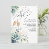 多肉栽培の緑のランチと泡立つブライダルシャワー 招待状 (スタンド正面)