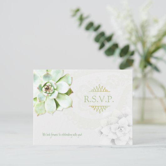 多肉栽培ガーデンサボテン結婚式RSVP インビテーションポストカード (スタンド正面)