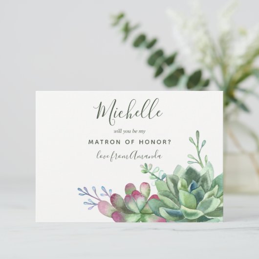 多肉植物たち 私のウェディングパーティの責任者になってくれる? 招待状 (スタンド正面)