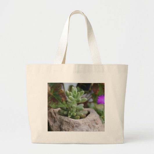 多肉植物とカメレオン植物 ラージトートバッグ (正面)
