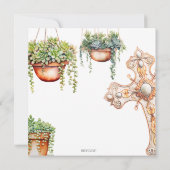 多肉植物とガーデンデコールのある庭園パーティー 招待状 (裏面)