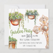 多肉植物とガーデンデコールのある庭園パーティー 招待状 (正面)