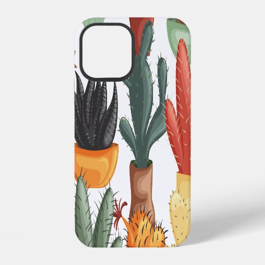 多肉植物とサボテンのかわいい花柄 iPhoneケース (裏面)
