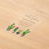 多肉植物とサボテンのウェディング アクリル招待状 (レイダウン)