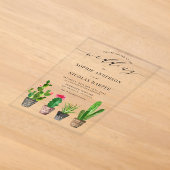 多肉植物とサボテンのボヘミアンウェディング アクリル招待状 (レイダウン)