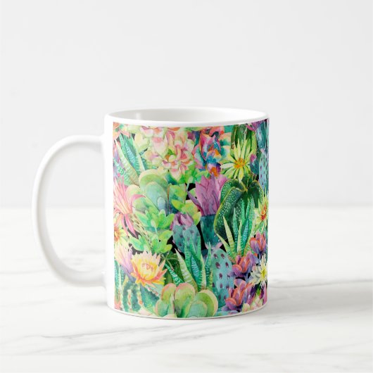多肉植物とサボテンの庭の模様 コーヒーマグカップ (左)