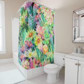 多肉植物とサボテンの庭の模様 シャワーカーテン (インサイチュ)