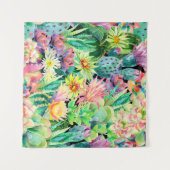 多肉植物とサボテンの庭の模様 タペストリー (正面(横))