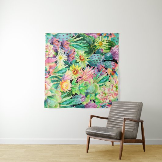 多肉植物とサボテンの庭の模様 タペストリー (インサイチュ(横))