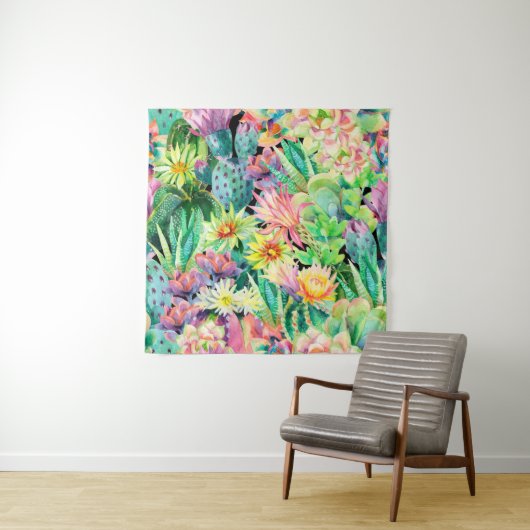 多肉植物とサボテンの庭の模様 タペストリー (インサイチュ)