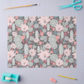 多肉植物とサボテンの模様がピンク色の緑 薄葉紙 (クラフト)