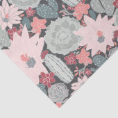 多肉植物とサボテンの模様がピンク色の緑 薄葉紙 (詳細)