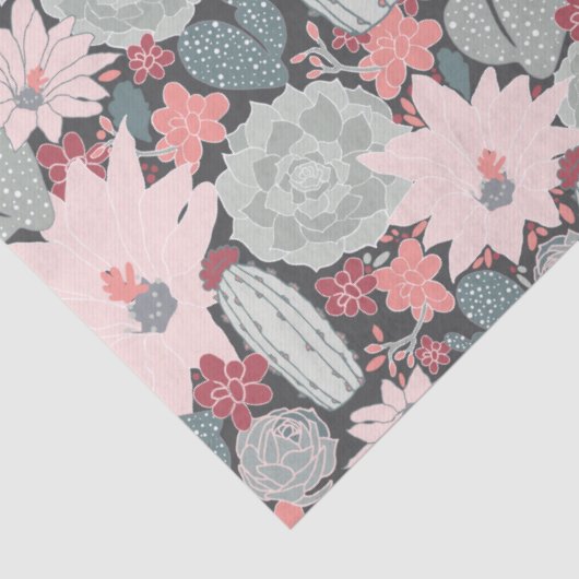 多肉植物とサボテンの模様がピンク色の緑 薄葉紙 (詳細)