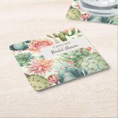 多肉植物とサボテンの花 スクエアペーパーコースター (アングル)