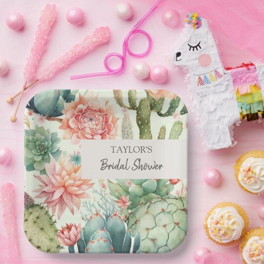 多肉植物とサボテンの花 ペーパープレート (パーティー)