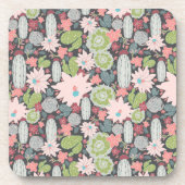 多肉植物とサボテン模様 コースター (正面)