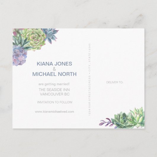 多肉植物とスパークルでお知らせ ブルー ID515 案内ポストカード (裏面)