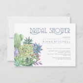 多肉植物とスパークルブライダルシャワーブルーID515 招待状 (正面)