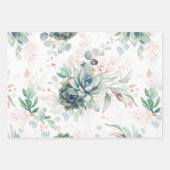 多肉植物とバラ金ゴールドユーカリ葉 ラッピングペーパーシート (正面)