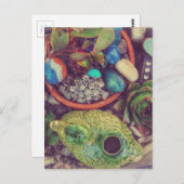 多肉植物と小さなガーデンアートオブジェクト ポストカード (正面/裏面)