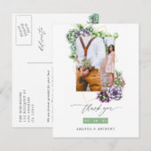 多肉植物と幾何学的なデザインの結婚式写真お礼カード ポストカード (正面/裏面)