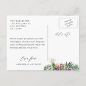 多肉植物と幾何学的な結婚式の写真のお礼 ポストカード (裏面)