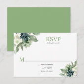 多肉植物と白い花 – 春緑 出欠カード (正面/裏面)