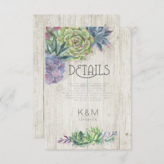 多肉植物と素朴な木のディテール 挿入ID515 招待状 (正面/裏面)