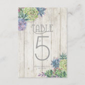 多肉植物と素朴な木製テーブルナンバー ID515 招待状 (正面)
