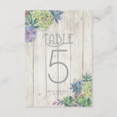 多肉植物と素朴な木製テーブルナンバー ID515 招待状 (裏面)