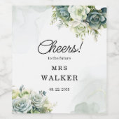 多肉植物と緑のブライダルシャワー ワインラベル (シングルラベル)