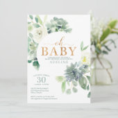 多肉植物と緑のベビーシャワー招待状 (スタンド正面)