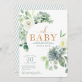 多肉植物と緑のベビーシャワー招待状 (正面/裏面)