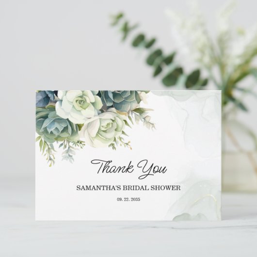 多肉植物と花と緑の ブライダルシャワー サンキューカード (スタンド正面)