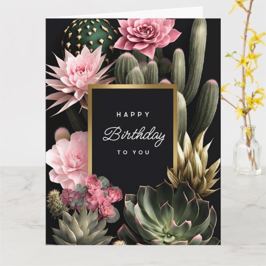 多肉植物と花の背景 カード (黄色い花)