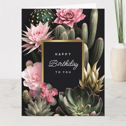 多肉植物と花の背景 カード (正面)