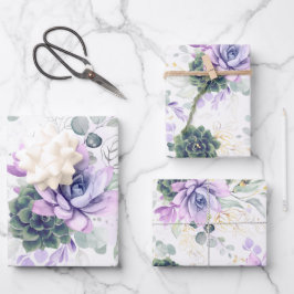 多肉植物と金ゴールドユーカリ葉スラ ラッピングペーパーシート