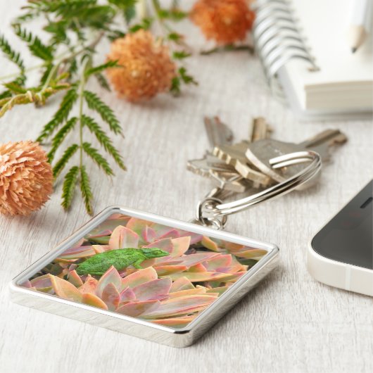 「多肉植物に休息するカメレオン」 キーホルダー (側面)