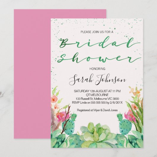 多肉植物のカクスタシャワー招待状 招待状 (正面/裏面)