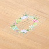 多肉植物のグリーンリース ブライダルシャワー アクリル招待状 (レイダウン)