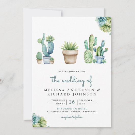 多肉植物のサボテンのポット結婚すべて 招待状 (正面)