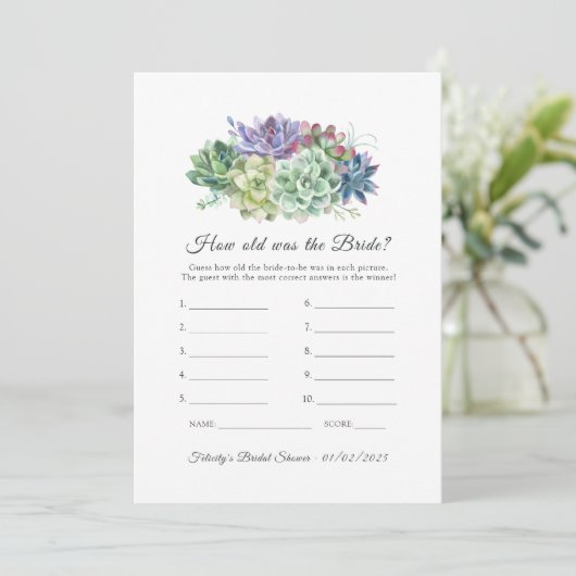 多肉植物のブライダルシャワーゲーム 招待状 (スタンド正面)