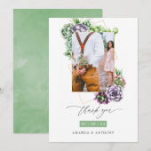 多肉植物の幾何学的な結婚式の写真 サンキューカード (正面/裏面)