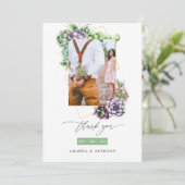 多肉植物の幾何学的な結婚式フォトコラージュ サンキューカード (スタンド正面)