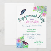 多肉植物の庭での蝶のエンゲージメントパーティー 招待状 (正面/裏面)