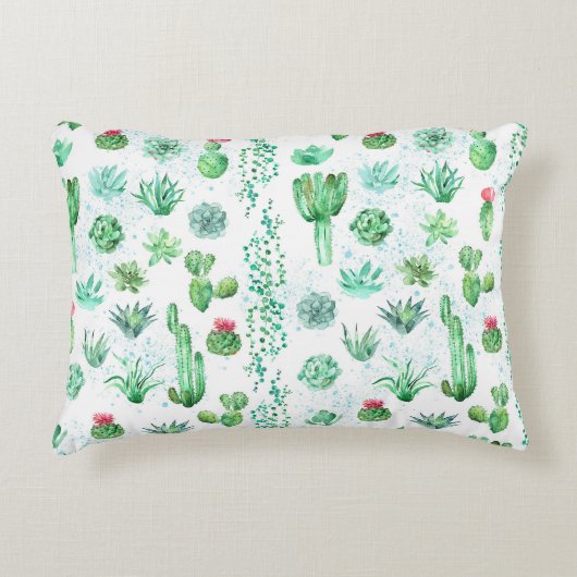 多肉植物の庭園:水彩シームレスな背景。 アクセントクッション (正面)