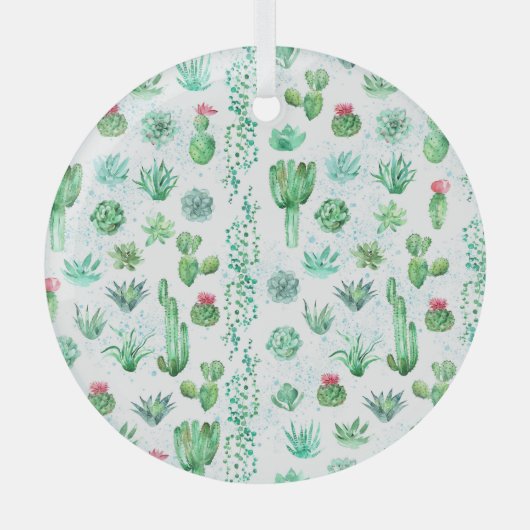 多肉植物の庭園：水彩シームレスな背景。 ガラスオーナメント (正面)